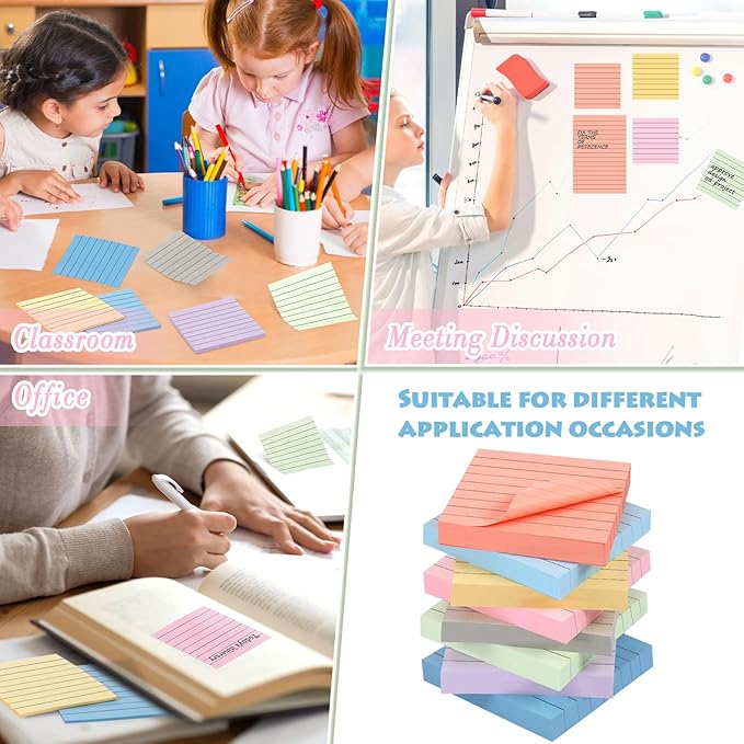 Yexiya 64 Pcs Lined Sticky Notes Self Stick Notes with Lines Bright Assorted Colors Sticky Pad for Home Office Products Post Memos, 1920 Sheets(4 x 6 Inch, 3 x 3 Inch,Fresh Color)