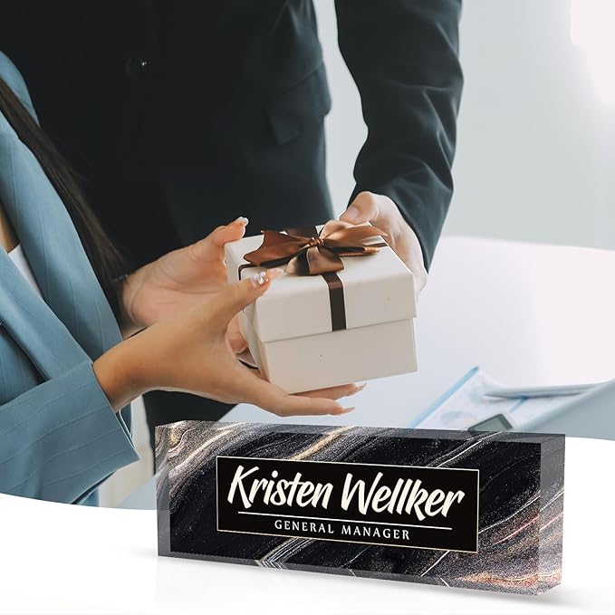 Desk Name Plate Personalized Name Plate for Desk, Office Desk Decor, 3D Style Personalized Plaque Name Plates for Desks Custom Appreciation Gifts for Boss Lady Employee Coworkers (Gilded Black)