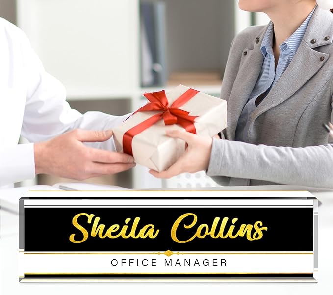 Custom Name Plate for Desk, Employee Appreciation Gifts, Office Decor, Acrylic Personalized, Accessories, Funny Gifts for Coworkers Boss Teacher (Black/White B)