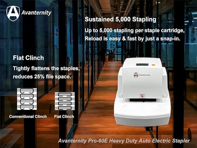 Avanternity's Pro-60E Heavy Duty Auto Electric Stapler (Value Kit + Extra 2 Staple Cartridge Packs) - Secured 60 Sheet Capacity, Includes 50,000 Staples