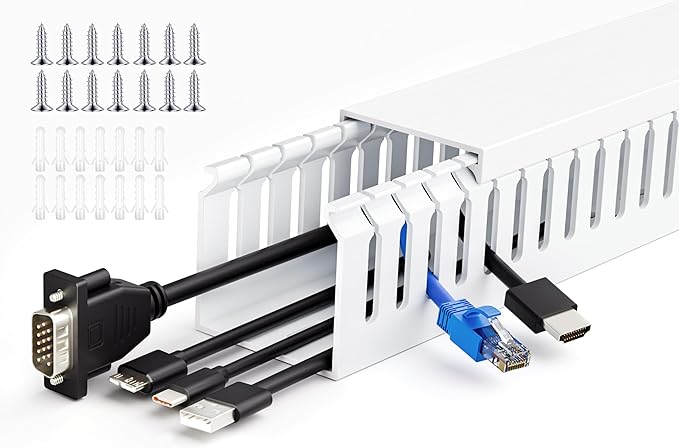 ZhiYo 2x2in Professional Server Rack Cable Management Raceway, 6.6ft (2 × 3.3ft) Cable Raceway Kit, Electrically Safe PVC Open Slot Wire Cover, Cord Hider for Under Desk/Computer/Network Cords White