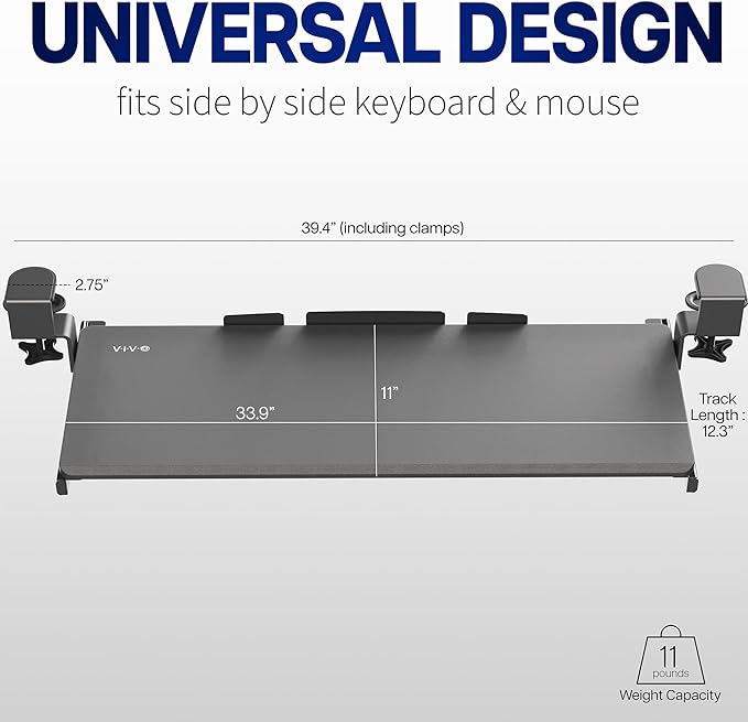 VIVO Extra Long Clamp-on Computer Keyboard and Mouse Under Desk Slider Tray, 34 x 11 inch Pull Out Platform Drawer, Black, MOUNT-KB15EB