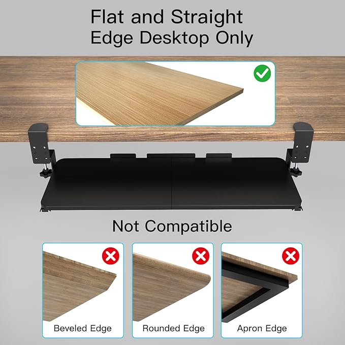 Large Keyboard Tray Under Desk Pull Out with Adjustable C-Clamp, Ergonomic Slide-Out Computer Keyboard and Mouse Platform Drawer for Office and Home Typing (Black)