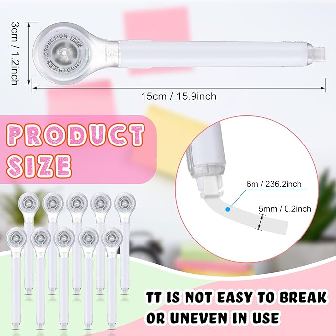 Gersoniel 10 Pack Correction Tape Pen Correctional Ink Tape Push Pull Protective, Easy to Use Applicator for School Office Supplies, 0.2 x 236 Inch(White Color)