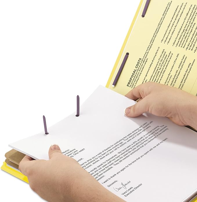 Smead 100% Recycled End Tab Pressboard Classification File Folder with SafeSHIELD Fasteners, 2 Dividers, 2" Expansion, Letter Size, Yellow, 10 per Box (26789)