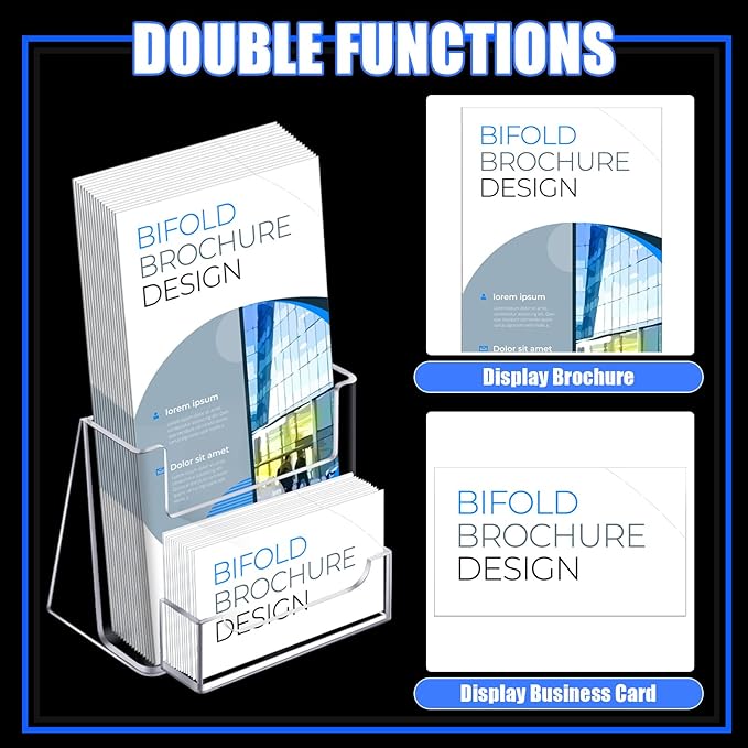 Wenqik Acrylic Brochure Holder with Business Card 4.1 Inch Rack Card Holder Pamphlet Display Stand Organizer for Menu Flyer Magazine Office Booklets(14 Pcs)