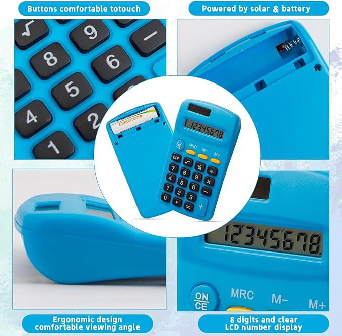 36 Pcs Pocket Calculator,Pocket Size Calculator,8 Digit Display Solar Battery Dual Power Desktop Calculators for Students Kids Home Office(9 Colors)