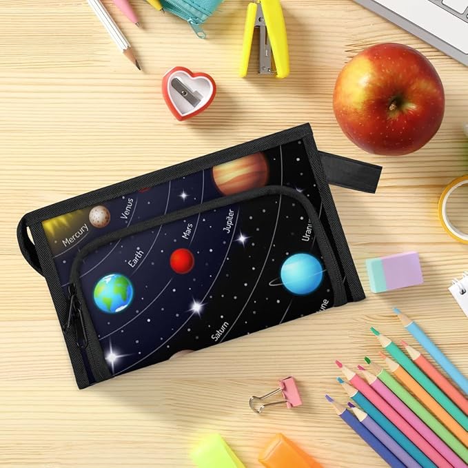 Pardick Large Capacity Pencil Case Pouch, Space Planet Portable Zipper Pencil Cases Pencil Bag Office Stationery Bag Makeup Bag Desk Organizer for Women Men