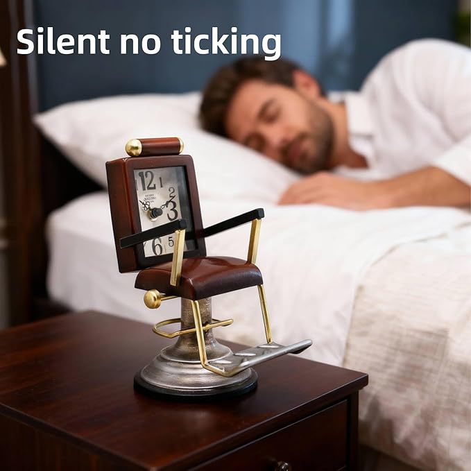 YOUKI Bronze Barber Chair Desk Clock,Hairdresser Hairstylist Gift Ideas,Unique Table Clock Battery Powered,Home Decor Ideal for Office Hotel Cafe Bedroom