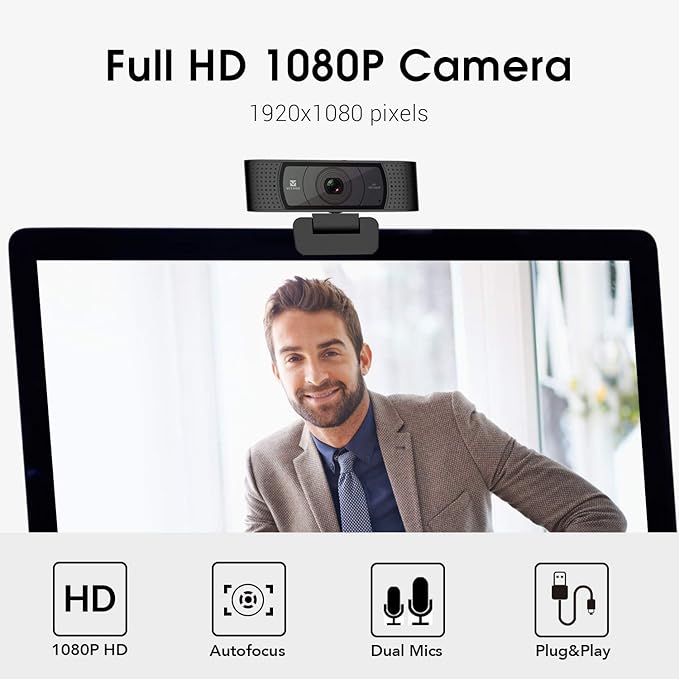 VITADE HD Webcam 1080P with Microphone & Cover Slide, 928A Pro USB Computer Web Camera Video Cam for Streaming Gaming Conferencing Mac Windows PC Laptop Desktop