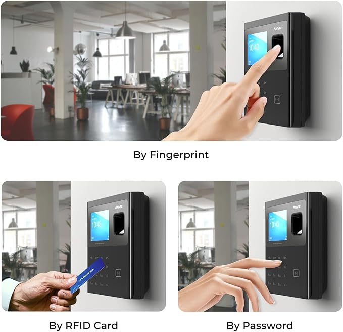 ANVIZ Time Clocks for Employees Small Business - Forever Free Cloud Software - W1 Pro Fingerprint Biometric Clock in and Out Attendance Machine, Black