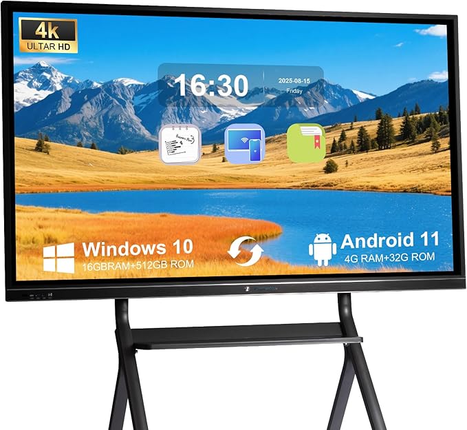 Smart Board, 86'' 4K UHD Interactive Whiteboard, All in One Smartboard for Classroom, Digital Smart Whiteboard Built in Dual System for Office, Home, Church, School