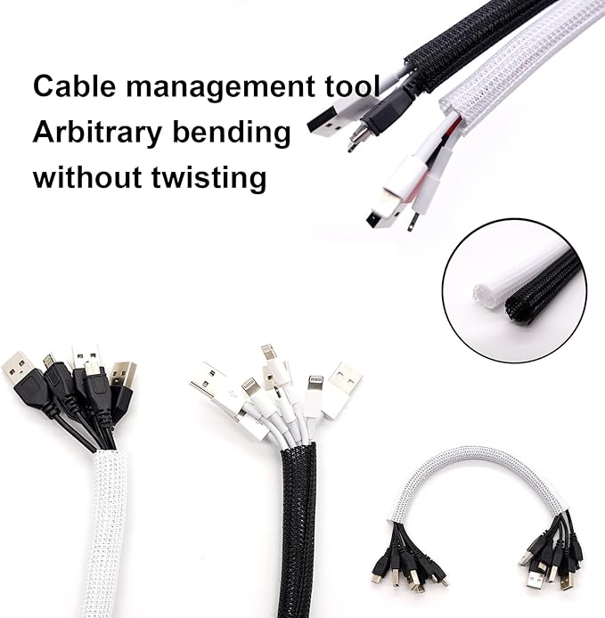 1/4" x 50ft Black Cable Sleeve Cover - Pet-Proof Cord Management System for Home Office Desk, Durable Wire Organizer Protector from Dog Cat Chewing, Flexible Cable Hider (Black)