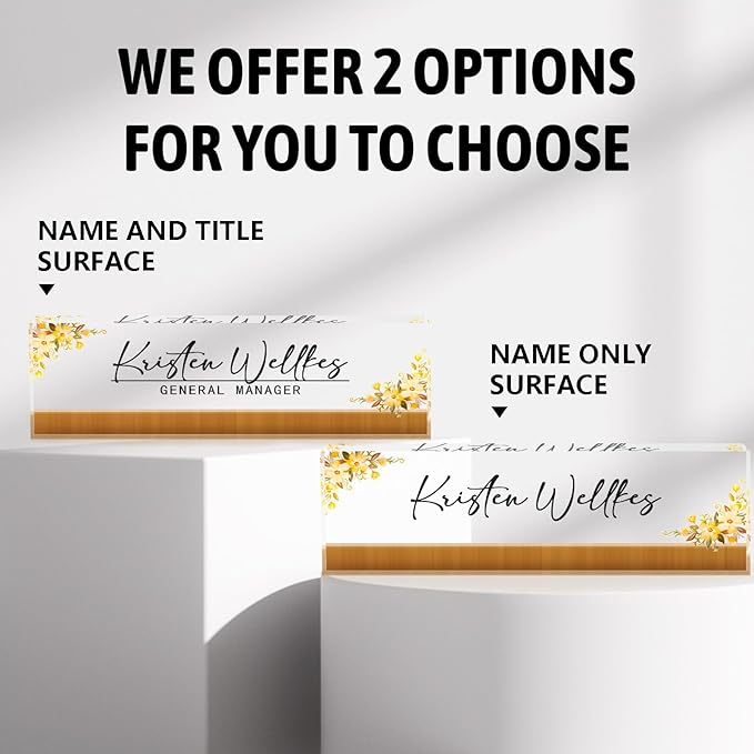 Custom Desk Name Plate Personalized, Acrylic Name Plates for Desk, Office Decor Personalized Gifts for Teacher Coworkers Boss Nurse (Golden Autumn)