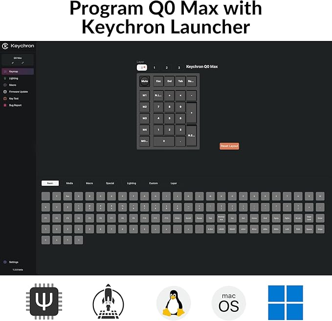 Keychron Q0 Max Wireless Custom Mechanical Numpad, 2.4 GHz/Bluetooth 5.1/Wired QMK Number Pad, RGB Hot-Swappable with Gateron Banana Switch for Laptop Mac Windows Linux - Black