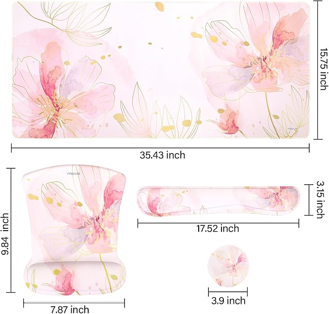 MOSISO Desk Mat Keyboard Mouse Pad Set, Large Gaming Mouse Pad&Keyboard Wrist Rest&Mousepad with Wrist Rest&Coaster, Ergonomic Non-Slip Home Office Mousepad with Memory Foam, Pink