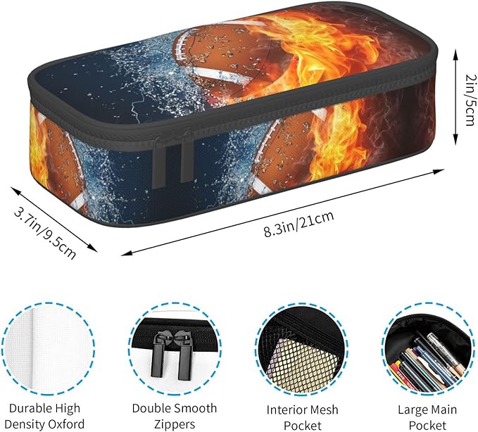 American Football Ball Themed Pencil Case Big Capacity Storage Pencil Pouch Stationery Bags With Zipper Portable Pen Holder Box Organizer For Boys Girls Teens Student College School Office Supplies