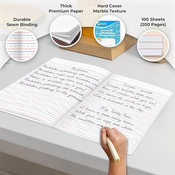 Rosmonde 2000 Pack (Pallet) Composition Notebooks Bulk, Primary Ruled, Full Pallet of Composition Notebooks, 100 Sheets (200 Pages), 9-3/4 x 7-1/2, Bulk Notebooks for Grades K-2, 4-7 Days Transit
