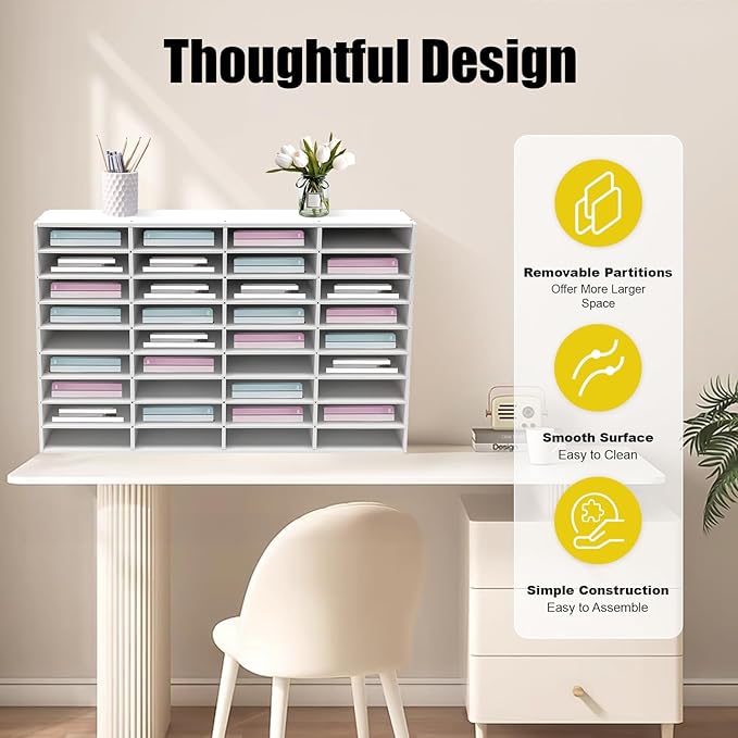 36 Slot Paper Organizer 36 Compartment Classroom Mailbox Adjustable Mail Sorter Desktop File Sorter, Paper Trays for Classroom, Office, Home (White)