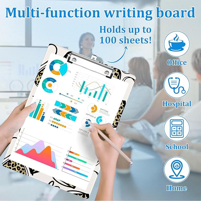 Brown Black Heart Leopard Clipboard Decorative Clip Board with Metal Clip A4 Standard Size 12.5" X 8.7" for Teacher Students Nurses Office