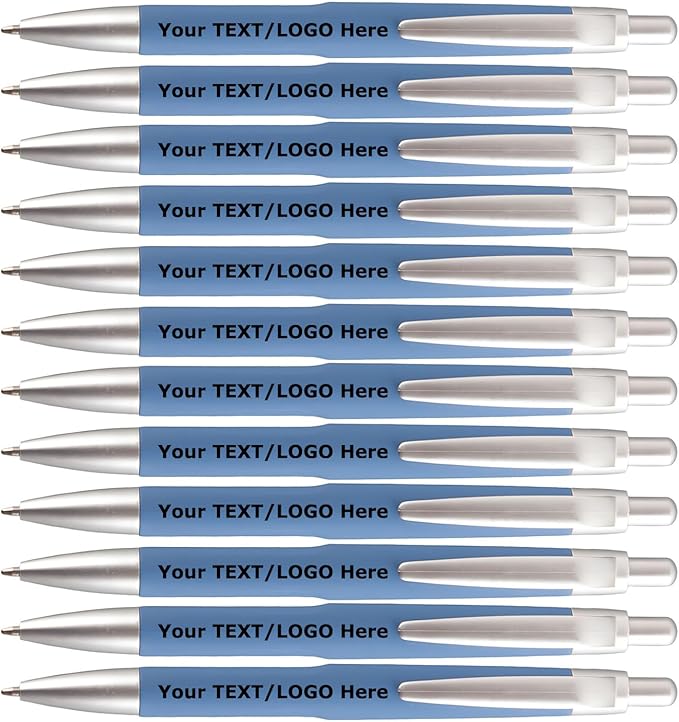 AGOWOO Personalized Pens with Custom Name Text Logo Bulk 100/200/300/500 Pcs Optional for Business Church Customized Ballpoint Pen (Blue)