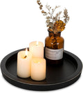 Hanobe Candle Plate Holder Tray: Round Wooden Decorative Candle Plate Small Farmhouse Table Centerpiece Rustic Wood Tealight Pillar Trays for Christmas Wedding Halloween Home Decor (Black)