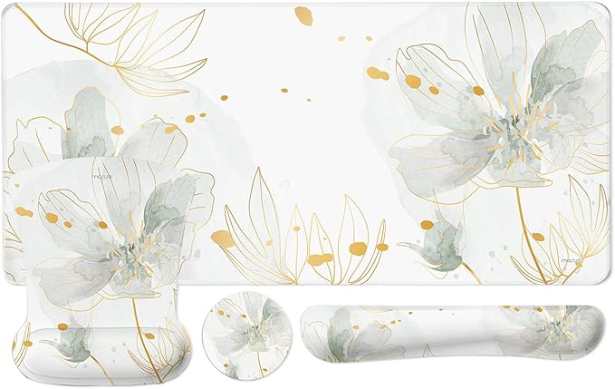 MOSISO Desk Mat Keyboard Mouse Pad Set, Large Gaming Mouse Pad&Keyboard Wrist Rest&Mousepad with Wrist Rest&Coaster, Ergonomic Non-Slip Home Office Mousepad with Memory Foam, Green