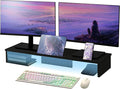 Dual Monitor Stand Riser with LED Lights and Phone Tablet Holder, 35.8in Large Monitor Stand for Desk, Computer Monitor Stand for 2 Monitors, Desktop Shelf Organizer for Laptop, Printer, TV