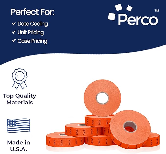 Perco Red Sale Pricing Labels for Monarch 1136 Price Gun – 3 Sleeves, 24 Rolls Value Pack - 42,000 Price Marking Labels – with Ink Rolls Included