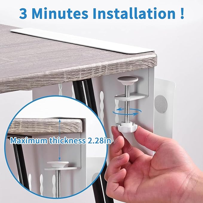 Desk Side Storage, Hanging Desk Organizer with Magnetic Pen Holder, No Drill Vertical Laptop Holder Fits Flat Edge 0.3" to 2.3"