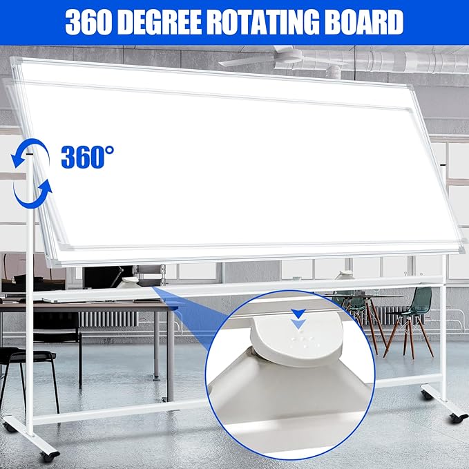 Double-Sided Magnetic White Board 96"x48" Dry Erase Whiteboard, Large Rolling White Boards on Wheels, 8' x 4' Whiteboard with Stand for Office, School, Home. Including Eraser, Marker, Magnet