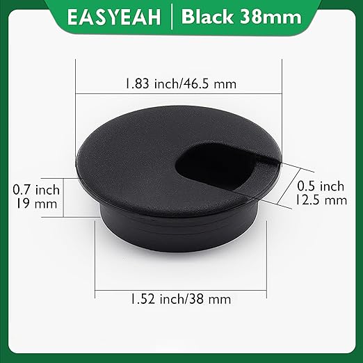 10 Pcs Desk Grommet 1-1/2" / 38 mm, Desk Cord Hole Cover, Cable Grommet ABS Plastic, Desk Hole Grommet for Home & Office Pc, Detachable Cable Cord Organizer-Black