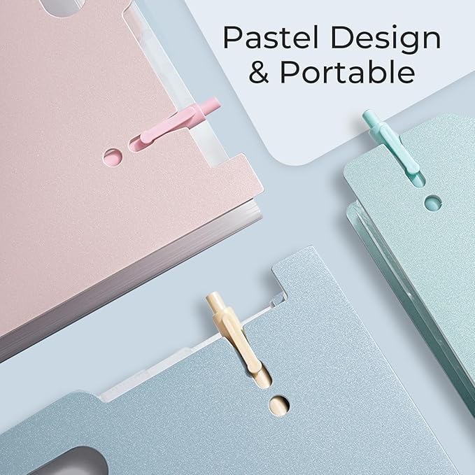 Y YOMA 2 Pack Accordion File Organizer with Handle 12 Pockets Expanding File Folder with Removable Tabs for A4 Letter Size Paper Portable Plastic Filing Organizer Bill Receipt Holder, Mint Green