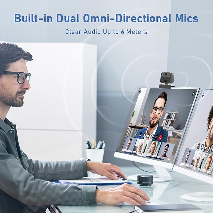 4K Webcam for PC, with 2 Microphone, 85° FOV Computer Cameras with Mirror & Flip Funtion, Remote, Precise Focus, Privacy Cover, Tripod, Webcam for PC, Great for for Computer/Zoom/Skype/Teams/Windows