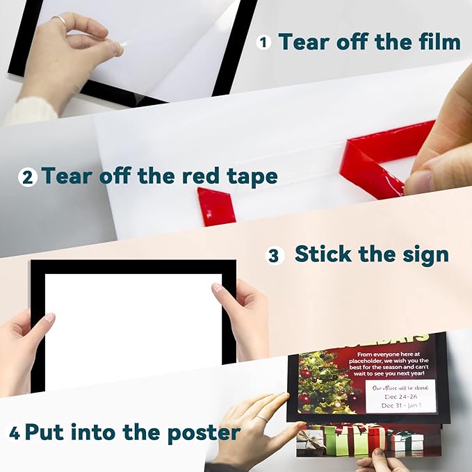 8.5" x 11" Acrylic Sign Holder Wall Mount, Plastic Magnetic Display Frame With Tape,Clear Plexiglass Self-adhesive Plastic Display Frame, Door/Window Sign Holder 6 pack No Drilling