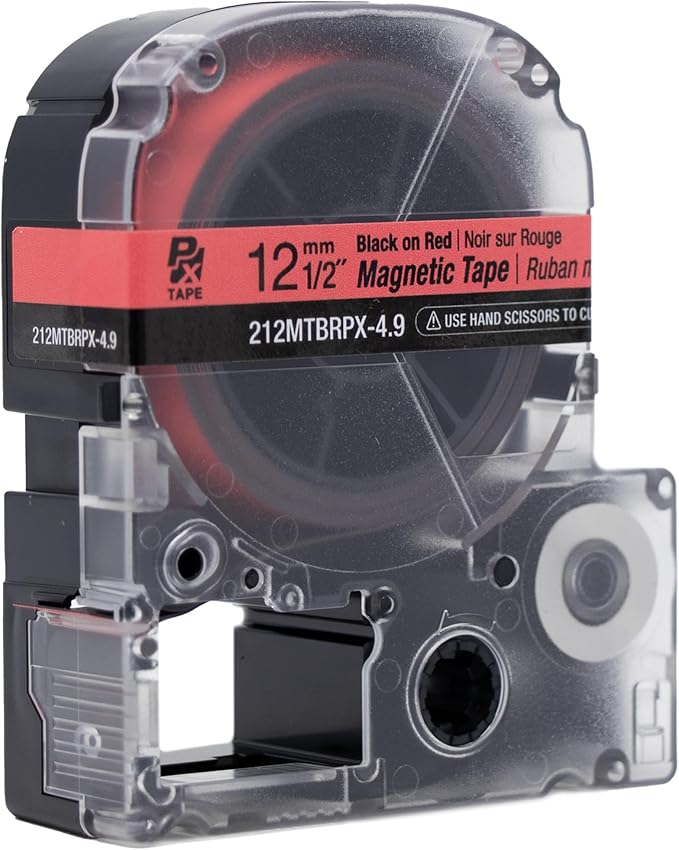 Epson LABELWORKS 212MTBRPX-4.9 Genuine Magnetic Tape Cartridge - Black on Red Magnet Label Maker Tape - 1/2" (12MM) Wide, 4.9 ft, Red