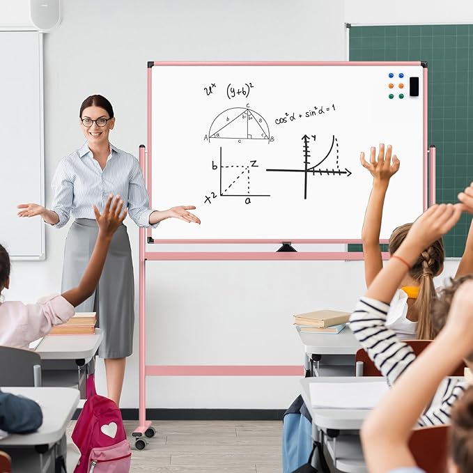 Large Dry-Erase Rolling Magnetic Whiteboard - 48 x 32 Inches Dry Erase Board with Stand Height Adjust Double Sides Mobile White Board Easel on Wheels with 25 Sheets Paper Pad Office, Home & Classroom