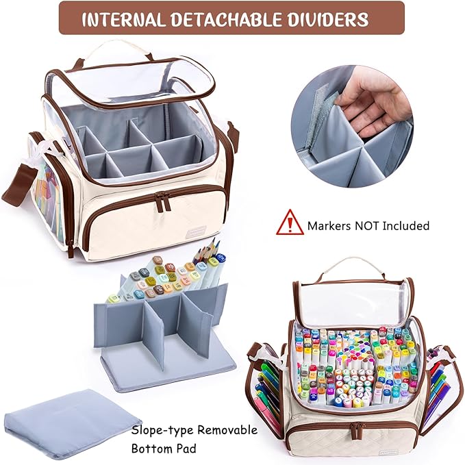 Large Marker Organizer Case Holds 150-200 Markers | Art Marker Storage Bag with Removable Dividers & Clear Top for Artists, Crafters & Travel - Pen, Pencil Alcohol Marker Holder - Art Supply