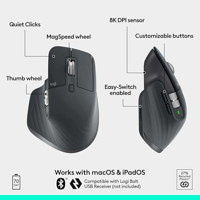 Logitech MX Master 3S Wireless Mouse Standard Edition with Logi Bolt USB Receiver + MX Creative Console: Mouse, Programmable Keys and Dial for Graphic Design, Video Editing, Adobe and More - Graphite
