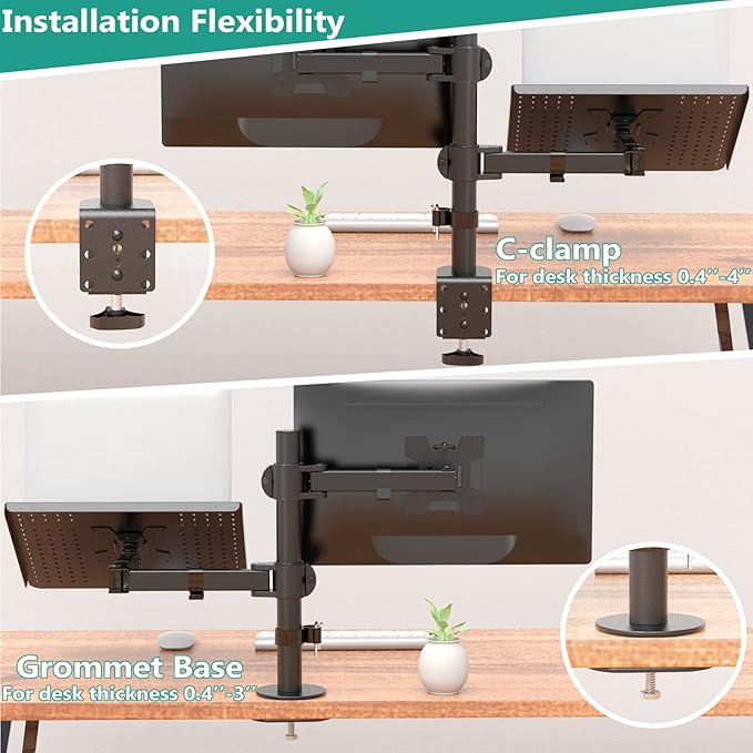 WALI Laptop and Monitor Stand, Fully Adjustable Monitor Mount and Laptop Tray for 1 Notebook up to 17 inch and 1 Screen up to 27 inch, 22 lbs, Weight Capacity (M001LP), Black