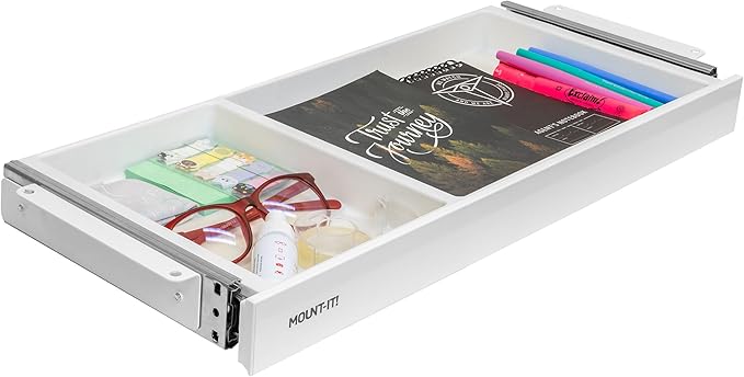 Mount-It! Under Desk Storage Drawer - Shallow Under Desk Drawer Organizer - Standing Workstation Storage Attachment - 20.7" Width Under Table Counter Pull Out Compartment - White