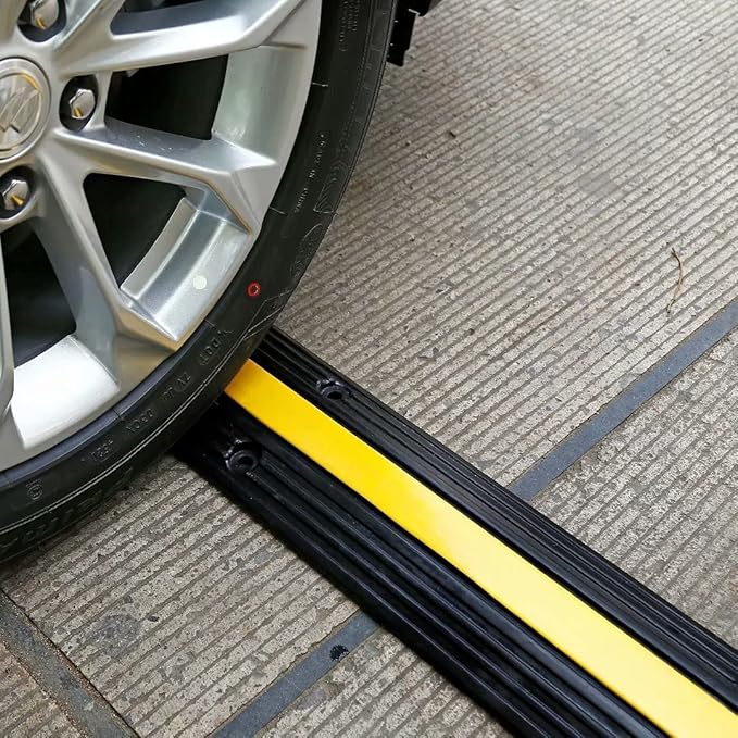 Rubber Cable Ramp Cord Cover Cable Protector Ramps Wire Hose Protective 1 Channel 22000Lbs Load Capacity Traffic Speed Bump for Asphalt Concrete Gravel Driveway Indoor Outdoor, 5 Pack