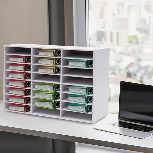 24 Slot Paper Organizer 24 Compartment Classroom Mailbox Adjustable Mail Sorter Desktop File Sorter, Paper Trays for Classroom, Office, Home (White)