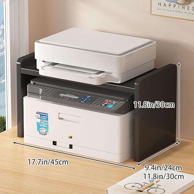 Desktop Storage Rack, Wooden Printer Stand with Compact Under Desk Shelf for Home Office Organization(Black,17.7 * 9.4 * 11.8in)