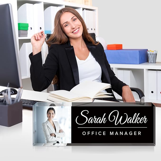 Personalized Desk Name Plate with Photo, Custom Name Plate for Desk, Office Decor for Women Men, Acrylic Desk Accessories, Office Gifts for Boss Manager Nurse Teacher, Employee Appreciation Gifts