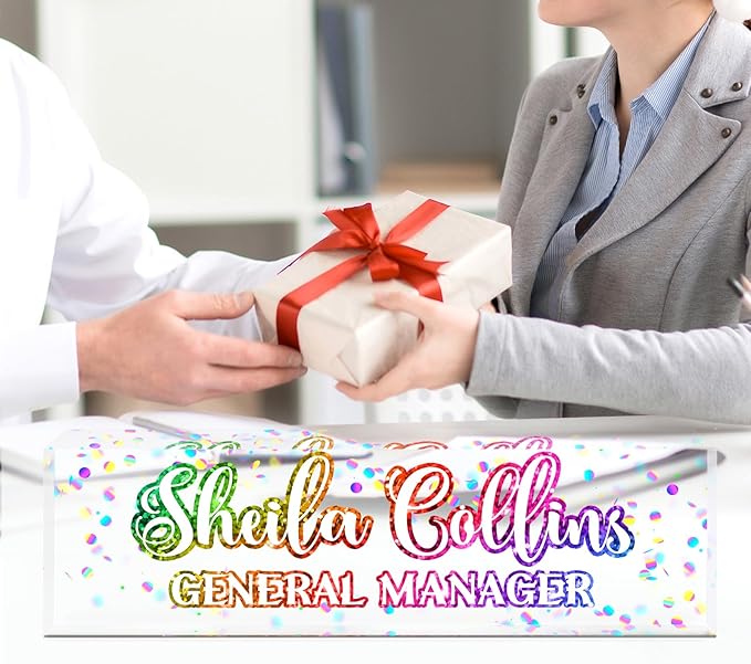 Custom Acrylic Name Plate for Desk, Employee Appreciation Gifts, Office Decor, Personalized, Funny Office Gifts for Coworkers Boss Teacher (Rainbow)