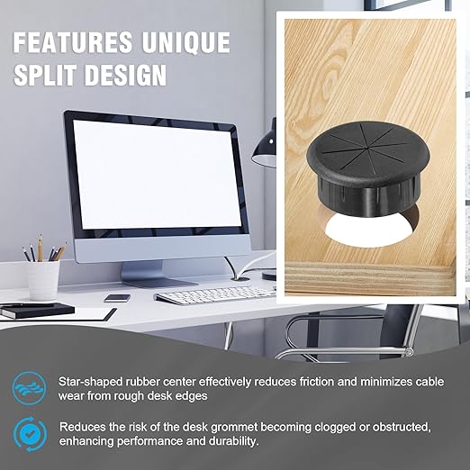 2" Black Desk Grommet, JTemgle Flexible Cable Grommet with Bi-Metal Hole Saw Rubber Cable Hole Cover Wire Organizer Caps Desktop Cord Management for Home Office TV Stands Tabletops, 7 Pieces