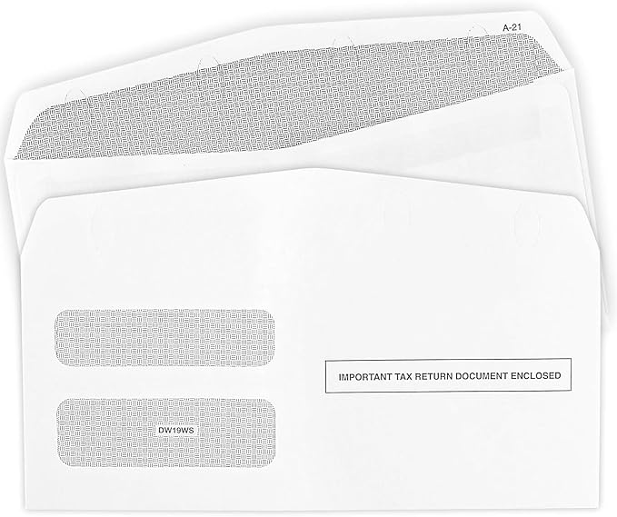 500 1099 NEC Tax Form Envelopes Designed for Printed 1099 NEC Forms 2025, Self-Seal Double-Window, Security Tinted Envelopes, Fits Preprinted 3 up 1099 NEC 2025 Box of 500