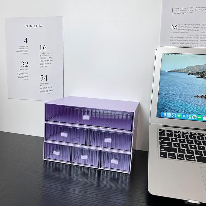Stackable Desk Drawer Organizer, Plastic Storage Drawer, Grocery Organizer For Stationery/Office Supplies (Purple, 1 Compartment)