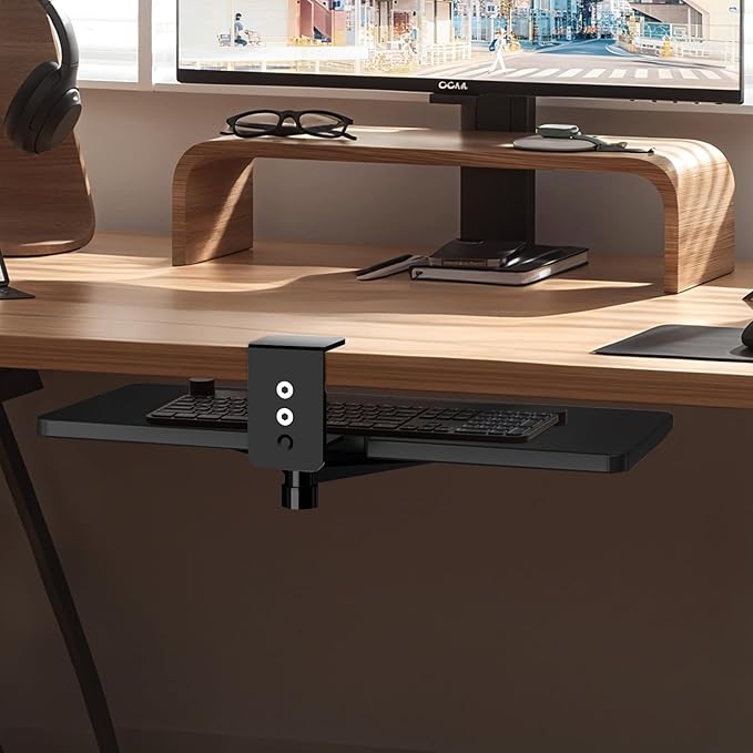 Large Under Desk Rotatable Computer Keyboard and Mouse Tray, 23 x 10 inch Extra Sturdy Desk Swivel Clamp, Ergonomic Keyboard & Mouse Tray for Typing in Home, Office Work, Black